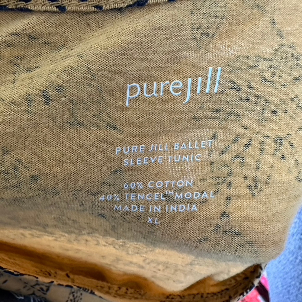 J Jill Pure Jill Ballet Sleeve Tunic Top Chamomile Yellow Floral Boho Size XL - Picture 10 of 10
